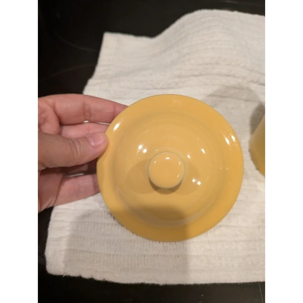 Fiesta Yellow Ceramic Jar w/ Lid Solid Round Art Deco 5.5 in Retired Sunflower